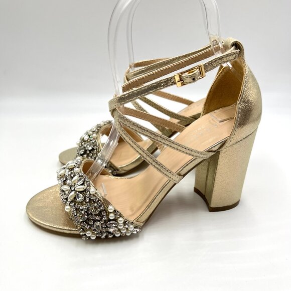 Paradox London Womens Size 6 Hira Champagne Shimmer Block‎ Heels Sandals Shoes - Picture 5 of 12